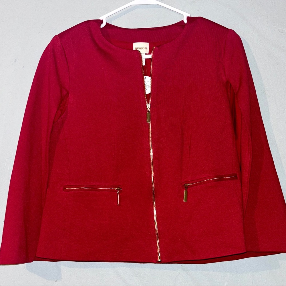 Chico's Red Blazer with Gold Accents